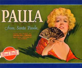 Paula Vintage Lemon Crate Label Santa Paula, CA  
