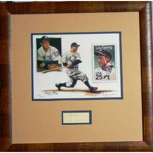 Lou Gehrig Litho w/Autographed Cut   Autographed MLB Art  