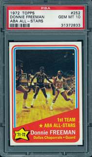 1972 Topps Basketball #252 Donnie Freeman All Star, PSA 10 GEM MT 