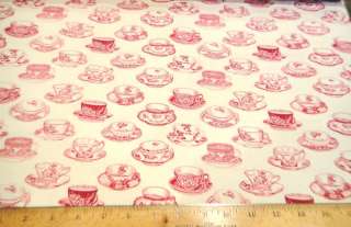 Red Toile Teacups Toss Allover Fabric Lakehouse Fabric  