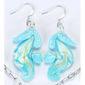 Aquamarine Seahorse Precious Gemstone Style Earrings Collection Jewel