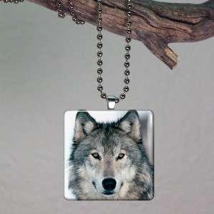 Wolf Head Altered Art Glass Tile Necklace Pendant 169  