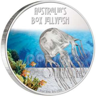 BOX JELLYFISH Australia Deadly Dangerous Silver Coin 1$ Tuvalu 2011 