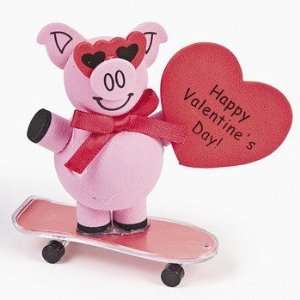    12 Foam Skateboarding Valentine Pig Craft Kits Toys & Games