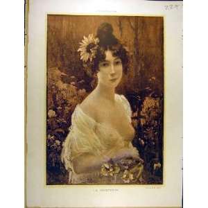    1902 Portrait Printemps Lady Guinier Breast French