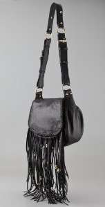 670 NWT CC SKYE Leight Luxe Fringe Handbag in Black Leather  