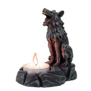  Wolf Tea Light Holder Statue Cold Cast Resin Figurine 