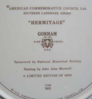 GORHAM SOUTHERN LANDMARKS PLATE 1974 HERMITAGE 30% OFF  