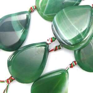  40mm green agate flat teardrop beads 7.5 strand