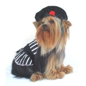   Striped Harness Dog Dress with Beret Size XSmall 