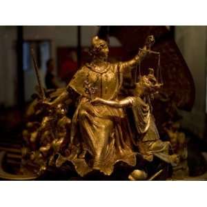 Golden Statue on Miniature Bucintoro at the Arsenale in Venice, Italy 