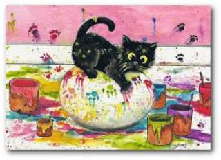 Black Cat Easter Egg Coloring Paint Mess   LE Print ACEO  