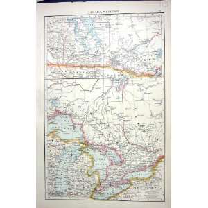  WESTERN CANADA ANTIQUE MAP c1897 ONTARIO QUEBEC MICHIGAN 