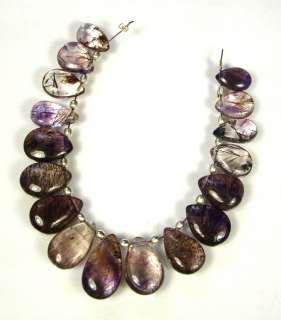 MOSS RUTILE AMETHYST smooth pear beads AA+ 9 14.5mm 4.8 strand  