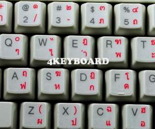 THAI TRANSPARENT KEYBOARD STICKERS WITH RED LETTERS  