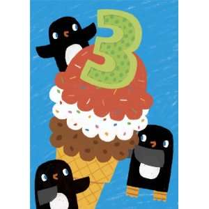  Age 3 Giant Penguin Sticker Birthday Card Health 