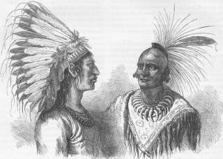 USA Red Indian warriors, antique print, c1880  