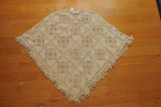 Lims 100% Cotton Vintage Hand Crochet Poncho Natural  