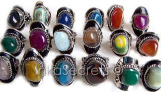 WHOLESALE LOT 60 Rings Agate Stone ASSORTED PERUVIAN  
