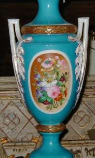 Antique Hand Painted French Porcelain Urn Lamp  