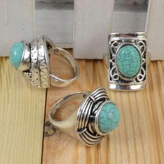 WhOLESALE LOT 10 PCS VINTAGE SILVER PLATED COCKTAIL TURQUOISE STONE 