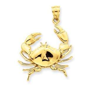 14k Yellow Gold Stone Crab with Claw Extended Pendant 