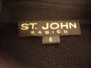 ST. JOHN BASICS Beautiful Black Santana Knit Logo Button Front Blazer 