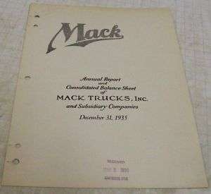 Mack 1935 Annual Report Truck Sales Brochure  