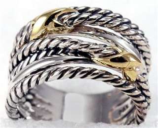 DAVID YURMAN Silver and Gold Double Crossover Ring Size 6  