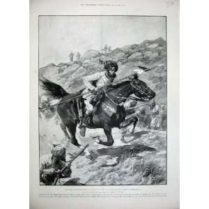  1897 Inidan Frontier Man Horse Guns War Woodville Art 