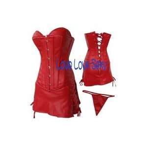  red Sexy corset Leather corset overbust corset back lace 