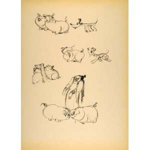 1948 Albert Hurter Walt Disney Cartoon Circe Pigs Print   Original 