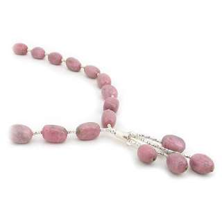  Rhodonite Stone Sterling Silver Dangle Necklace  