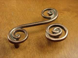 Cabinet Hardware Antique Copper Scroll Pull 3 Handle  
