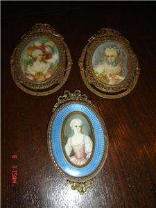 ANTIQUE PAIR Miniature Portrait Painting French Royalty  