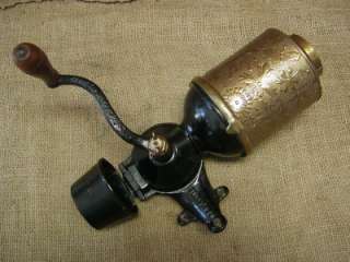 Ornate Vintage 1890s Brass & Iron Royal Coffee Grinder  Antique Mill 