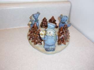 CHRISTMAS HOLIDAY CANDLE HOLDER SNOW PEOPLE SURROUND  