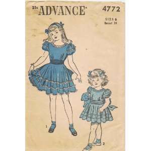  Advance 4772 Vintage Sewing Pattern Girls Ruffled Dress 