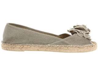 Mia Rosette Ladies Khaki Canvas Loafers with Frayed Floral Detail Sz 