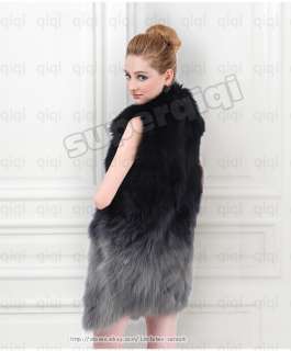   Genuine Fox Fur Long Shaded Vest Gilet Waistcoat Jacket Clothing Women