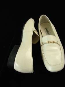 Capezio White Ivory Leather Gold Chain Loafer Flats Shoes 8.5 Charity 