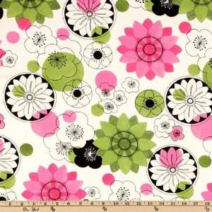  45 Wide Urban Green Floral Canvas White/Pink Fabric By 