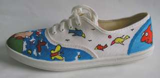 WHITE TENNIS SHOES ARTIST HAND PAINTED 8 ALL OVER FUN  