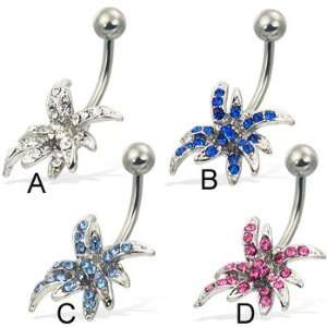    Jeweled belly button ring with exotic flower, blue   B Jewelry