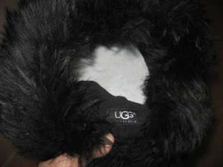 UGG AUSTRALIA Black Pom Pom Plush Fur Cuff HAT O/S  