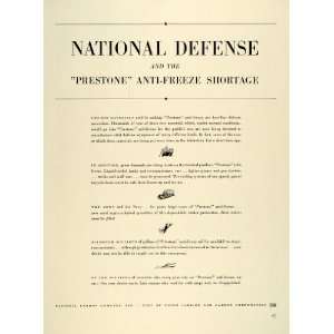  1941 Ad National Carbon Prestone Anti Freeze WWII Defense 