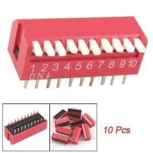  Amico 10 Ways Piano Type Red DIP Switch 2.54mm Pitch 10Pcs 