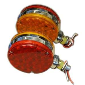  2  LED Turn Signal Lights Fender Mount Red Amber CHROME 