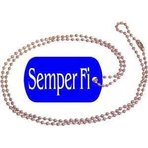 Semper Fi Blue Dog Tag with Neck Chain
