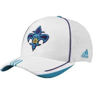adidas New Orleans Hornets White Official On Court Mesh Back Flex Fit 